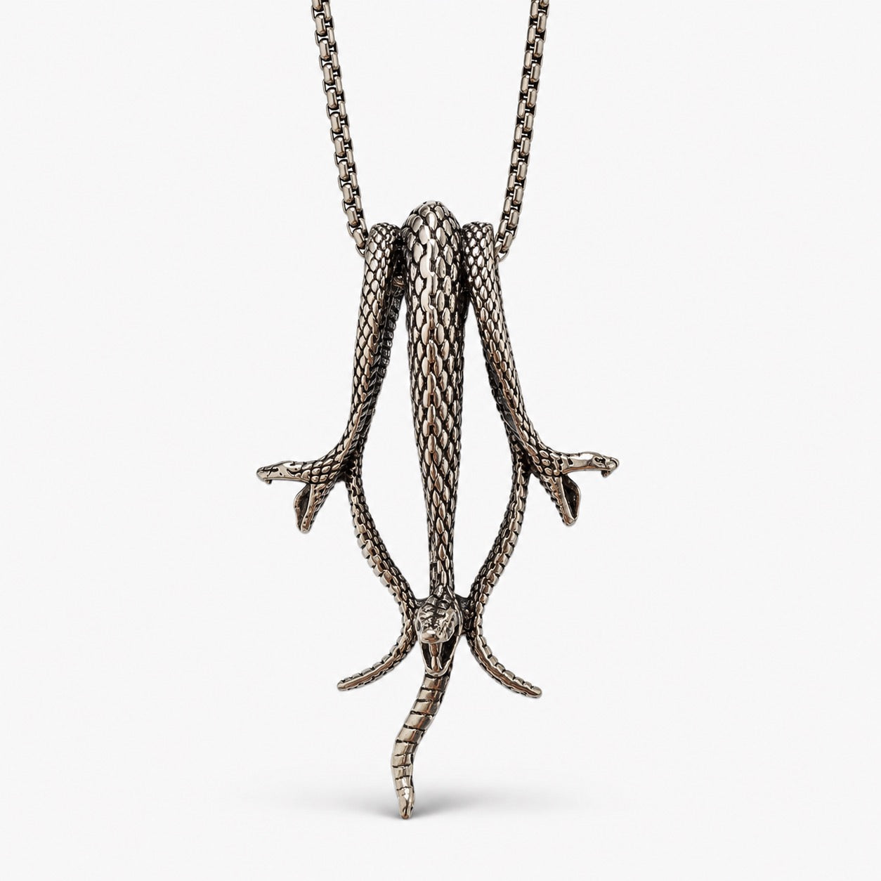 Triple Serpent Pendant, Stainless Steel Snake Necklace on 22" Chain, Transformation and Rebirth Talisman | The Moonlit Hollow