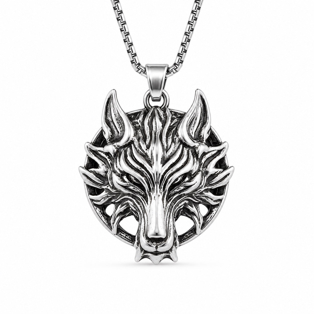 Wolf Pendant Necklace, Stainless Steel Wolf Head on 22" Chain, Loyalty and Wild Instinct Talisman | The Moonlit Hollow