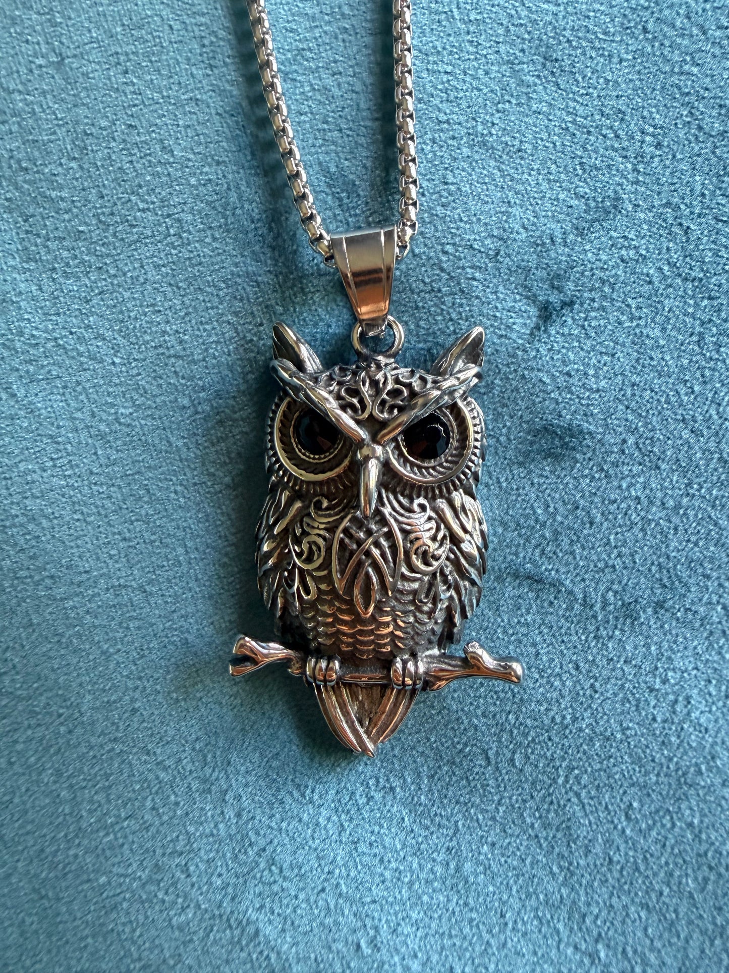 Owl Pendant Necklace, Stainless Steel Owl on 22" Chain, Wisdom and Inner Sight Talisman | The Moonlit Hollow