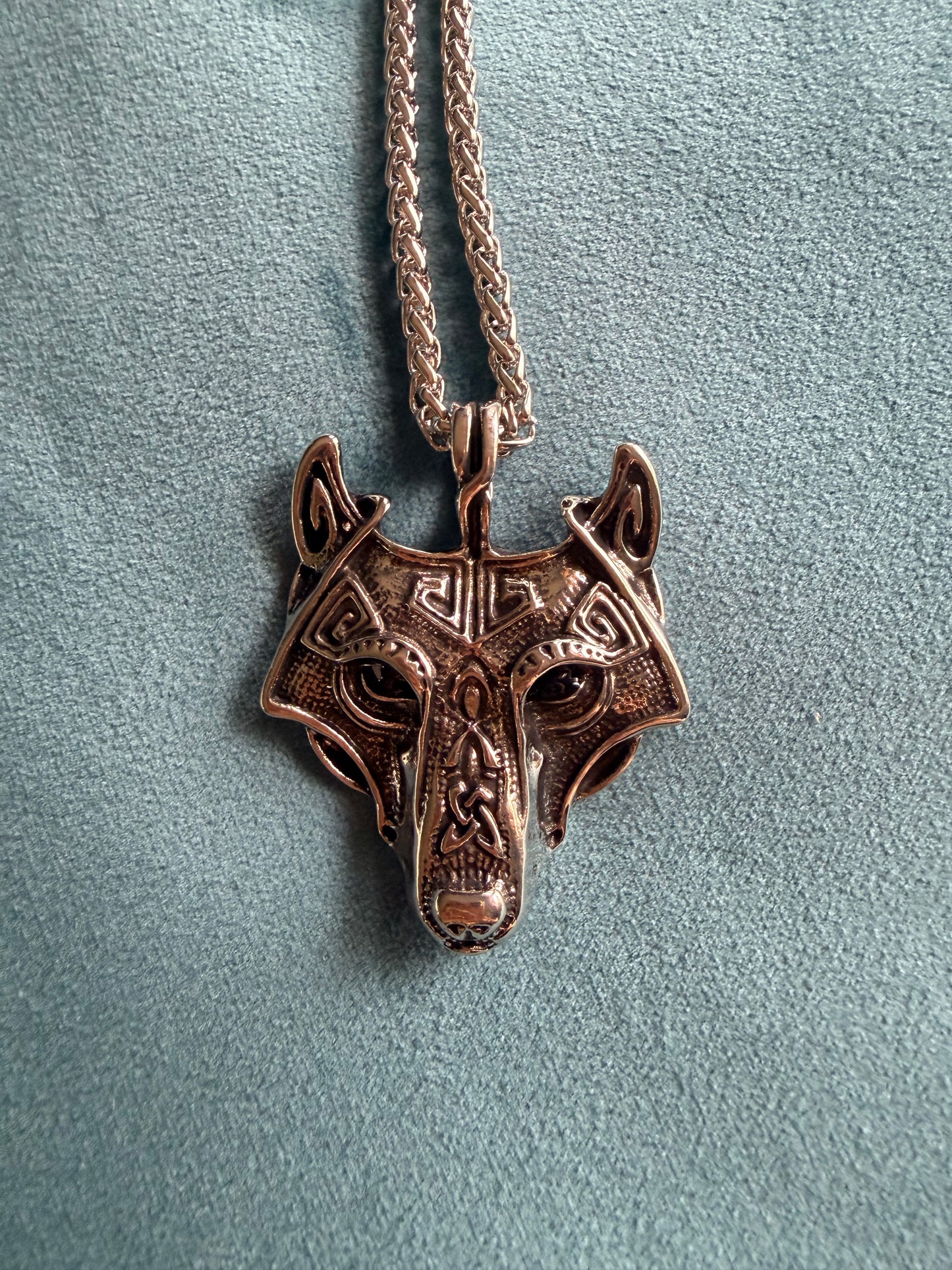 Norse Wolf Pendant Necklace, Stainless Steel Viking Wolf Head on 24" Chain, Ancestral Warrior Talisman | The Moonlit Hollow