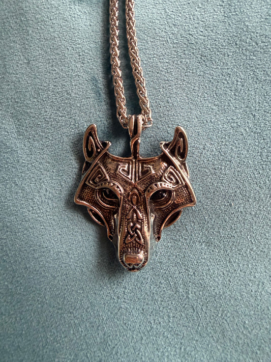 Norse Wolf Pendant Necklace, Stainless Steel Viking Wolf Head on 24" Chain, Ancestral Warrior Talisman | The Moonlit Hollow